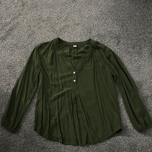 Olive Green Button-Up Blouse